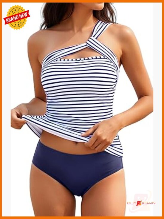 Other - One Shoulder Tankini Set with Tummy Control Bottom, Quick Dry